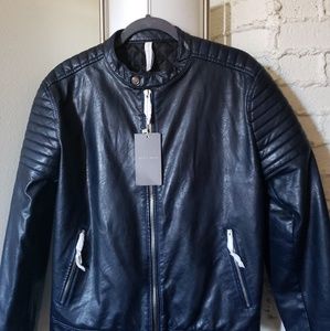 Navy blue faux leather jacket